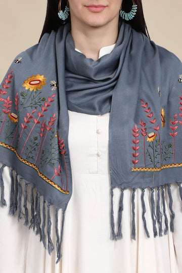 Grey Color Pure Viscose Winter Stole